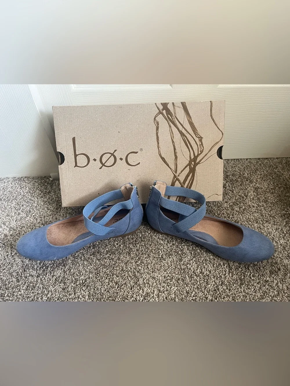 b.o.c. Women's Light Blue Crisscross Strap Ballet Flats